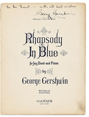 GERSHWIN, GEORGE. Piano solo and second piano score for "Rhapsody in Blue" Signed and Inscribed,